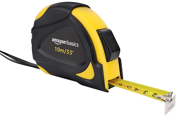 Amazon Basics Mètre ruban autobloquant Système de métrique Précision conforme aux exigences de la Directive européenne sur les instruments de mesure 10 m, Noir, Jaune