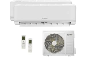 Green Electric Plus Klimaanlage Dual Split 9000+12000 BTU, Wi-Fi, R32, Energieeffizienz A++/A+, Klimagerät mit Zwei Inneneinheiten und 1 Außeneinheit, Fernbedienung, App-Steuerung, Niedriger Verbrauch