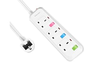 Mscien 3M Extension Lead Surge Protection 3 Way Individually Switched Power Strip With 3 Meter Extension Cord 2500W/10A（3 Gang-3M Cord