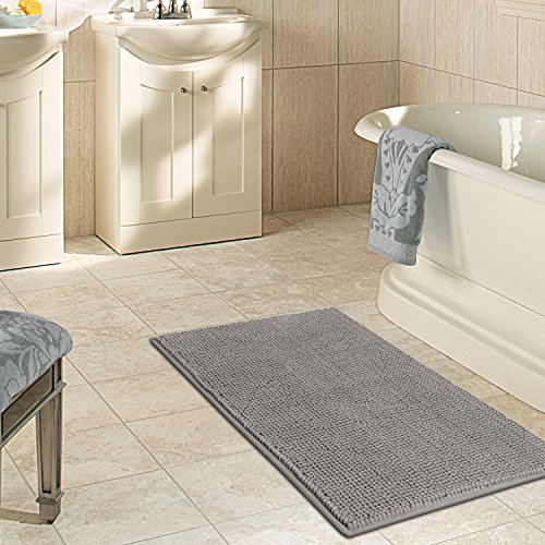 Lifewit Rutschfeste Badematte 50x80cm Badteppich aus Mikrofaser Chenille Teppich für Badezimmer Grau - 6
