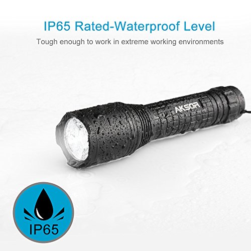 AKSOR K25 Wiederaufladbare LED Taschenlampe, Einstellbarer Fokus USB Taktische Taschenlampe, IP65 Wasser Widerstand 1000LM CREE Led Taschenlampe Kopflampe (inklusive 18650 Batterie) mit 5 Leuchtmodi - 5