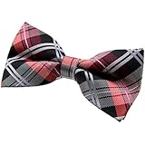 Retreez Elegant Tartan Plaid Check Woven Microfiber Pre-tied Bow Tie (5") - Black and Red
