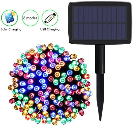Christmas Solar Powered String Lights,KENOVE (22m ,200 LED, 8 Modes) Solar LED String Lights, Ambiance Lighting, Solar Fairy String Lights with USB Charging for Outdoor, Garden, Home, Christmas, Halloween Party (Multi-color)