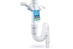 Bächlein Sifón Tubular Flexible para Fregadero, Trampa de Olores con Conexión de Aparato Doble, G 1 1/2"