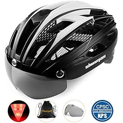 Casco Bici con Luce di LED,Certificato CE, Casco con Visiera Magnetica Staccabile Shield Casco da Bici Super Leggero Casco integralmente Adulto da Bicicletta Skateboarding Sci & Snowboard