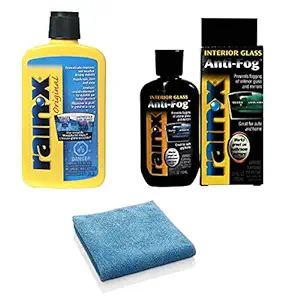 Rain-X Rain Repellent (207 ml) and Rain-x Anti Fog (103 Ml) | (2 Pack Large Size Combo with Additional Microfibre Cloth - 340 GSM, Size - 40X40 cm)
