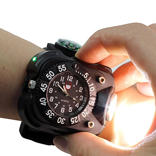 Sunmoch Super Helle 5-Mode Handgelenk LED Licht USB Aufladbar Wasserdichte LED Taschenlampe Fitness tracker Wristlicht Sportuhr Licht mit Kompass, Verwendet als Running Lichter, Radfahren Licht, Klettern Lichter, Camping Lichter,Outdoor Mini Taschenlampe - 2
