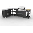 Barbecue Gaz 4 Brûleurs + Réchaud Latéral - Inox - 48.000 BTU - Évier Et Plan De Travail - 8 Roues