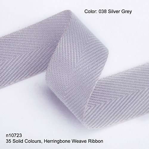 NEOTRIMSHerringbone Twill Ribbon Tape, Soft Handle, 35 Colors, 19mm Webbing Trims, Tested to European ISO Standards. 038 Silver Grey, 3 Meters