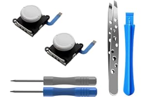 ElecGear Reemplazo de Joystick Analógico para Nintendo Joy-con Controller y Switch Lite, 3D Thumb Stick Palanca Pulgar Palanca de Controlador, Destornillador Herramientas de Reparación (2x Blanco)