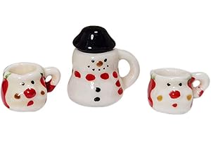 Toyvian 3 Stücke Miniatur Teeservice Schneemann Porzellan Kinderküche Geschirr Mini Blume Teetasse Set 1:12 Puppenhaus Zubehör Jungen Mädchen Kinder Weihnachten Kleine Geschenke Rollenspiele