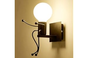 CHAO ZAN Humanoid Creativo Vintage Lampada da Parete Industriale LED Retro Applique da Parete Lampada a Muro Supporto in Ferro Art Deco E27 per Bar,Camera da Letto,Cucina,Ristorante,caffè,Corridoio(Nero)