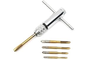 HAKKIN Malayas Adjustable M3-M8 3mm-8mm HSS T-Handle Reversible Ratchet Wrench Tapping Threading Tool with Gold Hand Screw Tap