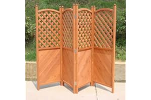 Trueshopping Garden Screen Wooden Fence Panels Trellis Half Lattice 4 Panel Privacy Screen Folding Wall Patio 1.8 m x 2.4 m
