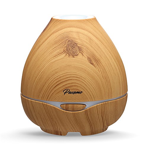 Paxamo Duftdiffusor Ultraschall Luftbefeuchter Holzmuster Bunte LED Zuhause Büro Yoga Schlafzimmer 300ml (Light wood)
