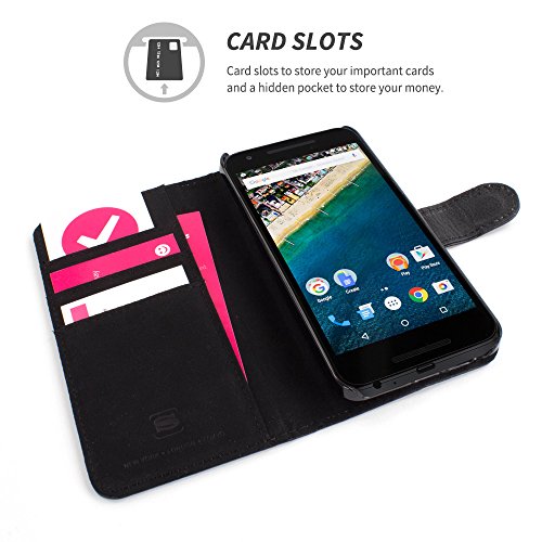 Snugg Funda Nexus 5X  Carcasa Plegable para Google Nexus 5X  Ranuras para Tarjetas  Cubierta de Cuero con Billetera  Dise  o Ejecutivo  Garant  a de por Vida  -Negro  Legacy Range