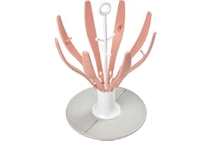 BEABA BÉABA - Foldable Baby Bottle Rack - for Drying 8 bottles and accessories - Compact and Transportable - Baby - Pink