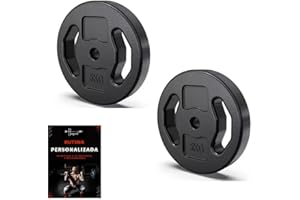 HUNGCEED Discos pesas, pesas, 30mm, 2,5kg - 5kg - 10kg, ejercicios gimnasio en casa, barra gimnasio 25-30mm, mancuerna, rutina entrenamiento, guia entrenamiento personalizada