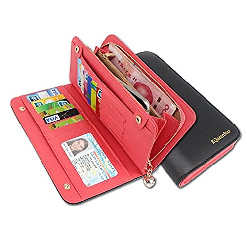 KQueenStar Ladies Purse Women Long Leather Wallet Fashion Card Holder Purse(Black)