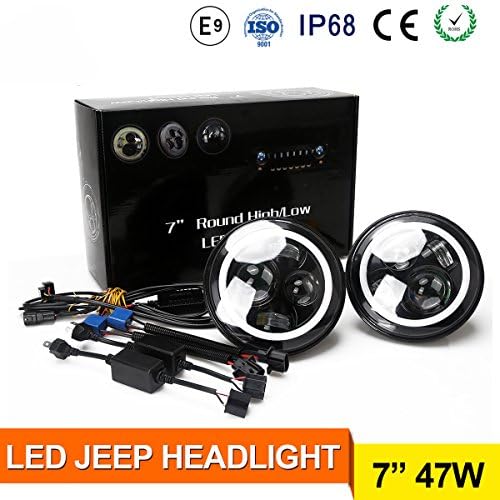 7 Inch Cree LED Headlights with White Halo Ring Angel Eyes+Amber Turn Signal Lights