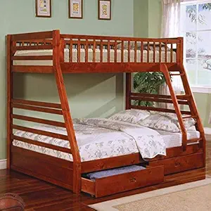 SS WOOD FURNITURE Sheesham Wood Double Matte Honey Finish Bunk Bed with 2 Drawer Storage for Kids and Adults