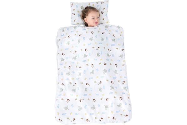 Jycra Sac de couchage pour bébé et enfant avec motif dessin animé et oreiller amovible, modèle unisexe, Coton + polyester., Monde sous-marin., 90x120cm