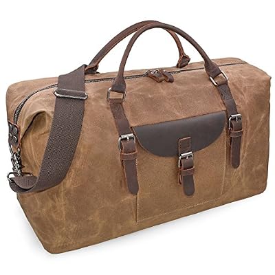 NEWHEY Sac De Voyage Homme Week-end Sac étanche En Toile Sac En Bandoulière Pour Rétro Cuir Unisex Grand Sac Camping Pour Overnight Sac Marron
