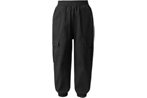 FEESHOW Enfant Fille Pantalon Cargo Jogging Hip Hop Pantalon de Sport Yoga Fitness Multi Poche Taille Elastique Pantalon Jogging Printemps Casual Workout Pants Décontracté