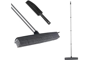 ‎LANDHOPE Gummibesen mit Abzieher und langem Griff, Teppichbesen und Fusselbürste, Set für Haustier-, Hunde- und Katzenhaarentfernung, Kehrvorlegerbürste für drinnen und draußen