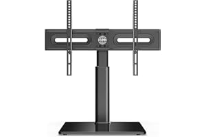 FITUEYES Universal TV Stand for 32 to 65 Inch TV,Tabletop TV Pedestal Stand with Swivel Bracket,Height Adjustable, Supports up to 40kg, Easy Assembly Black TT105202GB