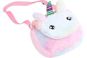 KSOPSDEY Borsa a Tracolla Unicorno Peluche, Unicorno Arcobaleno Crossbody Borsa, Peluche Unicorno Borsetta Bambina Set Gioielli, Regolabile Messenger Tracolla Per Bambini(Rosa)