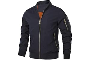 HOOD CREW Chaqueta bomber para hombre, ligera, casual, elegante, rompevientos con cremallera, con bolsillos