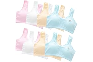 ACMEDE 8 Pieces Girls Cotton Training Bra Crop Bra Young Girls White Seamless Sports Bras Puberty Children Soft Breathable Underwear Teenage Kids Crop Vest Tops Size 8-16 Years