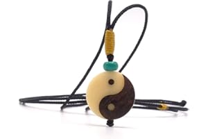 BENAVA Ying Yang Kette aus der Tagua Nuss Yin Yoga Halskette | Boho Goa Organic Holzschmuck | Damen und Herren Esoterik Psy Natur Schmuck aus Holz | Steinnuss Freundschaftskette Beige
