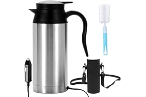 AVCXEC Auto Wasserkocher Edelstahl, 12V 750ml Reisewasserkocher Auto Zigarettenanzünder Tragbarer Edelstahl Reise Wasserkocher Auto Reise Teekanne Kettle für Heißwasser, Schnelles Aufheizen Auto Kettle