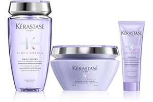 KÉRASTASE Blond Absolu – Brillo y reparación para cabello rubio – Trenzado y blanqueado – con ácido hialurónico – Champú (250 ml) + acondicionador (75 ml) + máscara (250 ml)