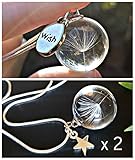  CONJUNTO GEMELO Collar de diente de león con cadena PLATA ESTERLINA - Colgante estrella Colgante de deseo Collares a juego