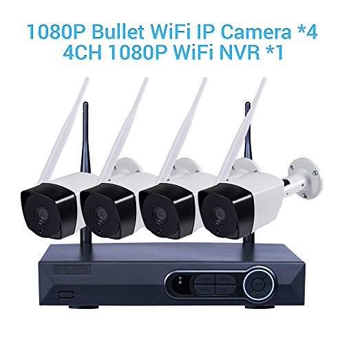 Preisvergleich Produktbild Videoüberwachung Kamera, MASIONE Überwachungskamera wasserdicht 1080P 4CH NVR Sicherheit 4PCS 2.0 Megapixel Indoor- / Outdoor IP Wlan Kamera Kits Wireless IR Nachtsicht bis zu 90ft