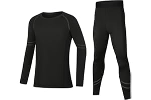 Hotfiary Kids Thermal Base Layer Set, Youth Boys Long Sleeve Compression Shirt Top & Tights Pant Bottom Set, Athletic Compression Suit, Football Skin Sport Underwear for 4-16 Years