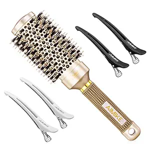 AIMIKE Round Brush, Nano Thermal Ceramic & Ionic Tech Hair Brush, Round Barrel Brush with Boar Bristles for Blow Drying, Styling, Curling, Add Volume & Shine (2.9 inch, Barrel 1.7 inch) + 4 Free Clips