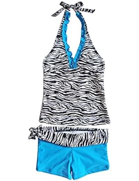 YiZYiF Kinder Mädchen Tankini mit Panty Short Neckholder Badeanzug Mambo Tie-Dye Bikini Set 128 140 152 164 176