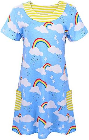 OKIDSO Girls Cartoon Dress,Cute Pure Cotton Dress For Girls,Kids' Top (5-6 years old, Rainbow)