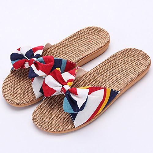 DHGH Women's Casual Bow &amp; Linen Slipper Slip Thick Platform,red,37-38