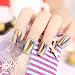24 PCS of 12 Sizes Shining Reflective Mirror Effect Full Cover Artificial False Nail Tip Fake Nail Art Tips with Nail Glue Blue