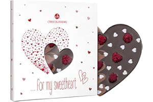CHOCOLISSIMO Cuore di cioccolato con lamponi e cuori di zucchero | Idea regalo | Regalo | San Valentino | Donne | Donna | Regalo d'amore | Festa della mamma | Compleanno