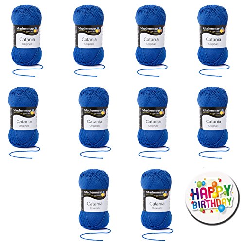 10er Set CATANIA 0261 REGATTA SCHACHENMAYR Qualität Wählen Sie Ihre Traumfarben aus der Farbkarte 2 - 10 x 50g Knäuel, Lauflänge ca. 125m / 50g Knäuel, Nadelstärken 2,5 bis 3,5mm + Button Happy Birthday
