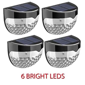 New Pack Of 4 Solar Powered 6 Bright Led Door Fence Wall Lights