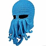 FEESHOW Unisex Damen Herren Tintenfisch Squid gestrickte Mütze Cthulu Octopus Beanie Hat Strickmützen Winter Kraken-Shaped Blau One Size - 