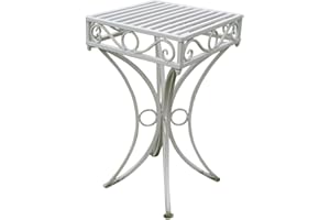 GARDEN MARKET PLACE Olive Grove Versailles Metal Garden side Table or Plant Stand in Antique White Finish