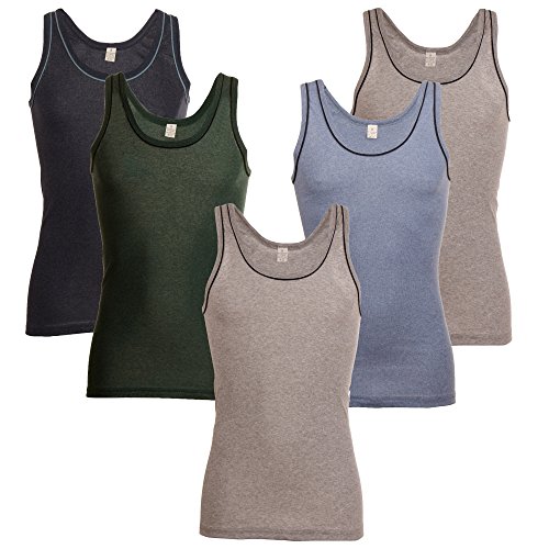 5 Herren Unterhemden Baumwolle Feinripp Grau Grün Blau Hellblau Rot Tank Top von SGS